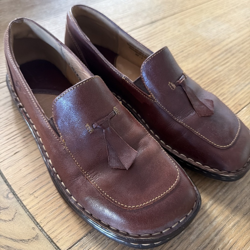 BORN Square Toe 9 Brown Loafer Oxford Tassel Shoes 40.5 Comfort Preppy Classic